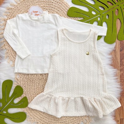 Conj. Blusa Manga Longa e Salopete Trançado - Off White